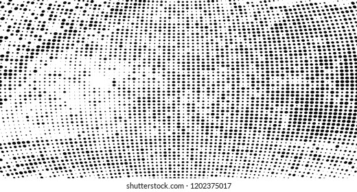 Subtle halftone vector texture overlay. Futuristic twisted grunge pattern, dot, circles. Monochrome abstract splattered background