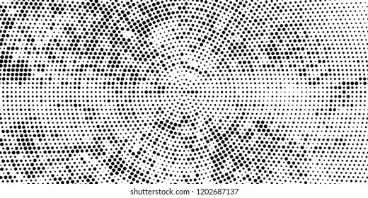 Subtle halftone vector texture overlay. Futuristic twisted grunge pattern, dot, circles. Monochrome abstract splattered background