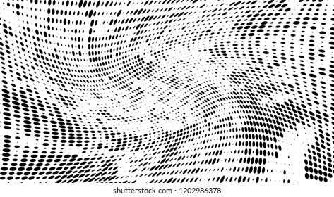 Subtle halftone vector texture overlay. Futuristic twisted grunge pattern, dot, circles. Monochrome abstract splattered background