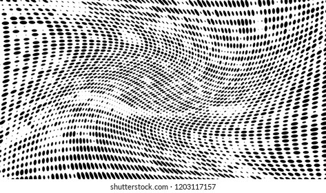 Subtle halftone vector texture overlay. Futuristic twisted grunge pattern, dot, circles. Monochrome abstract splattered background
