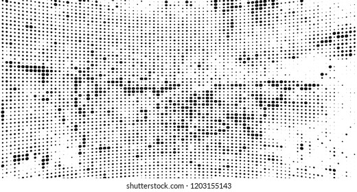 Subtle halftone vector texture overlay. Futuristic twisted grunge pattern, dot, circles. Monochrome abstract splattered background