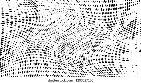 Subtle halftone vector texture overlay. Futuristic twisted grunge pattern, dot, circles. Monochrome abstract splattered background