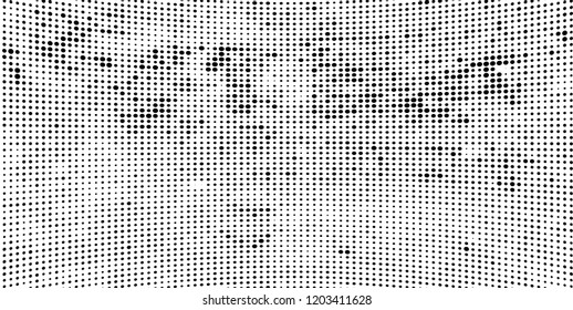 Subtle halftone vector texture overlay. Futuristic twisted grunge pattern, dot, circles. Monochrome abstract splattered background
