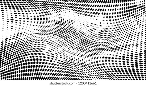 Subtle halftone vector texture overlay. Futuristic twisted grunge pattern, dot, circles. Monochrome abstract splattered background