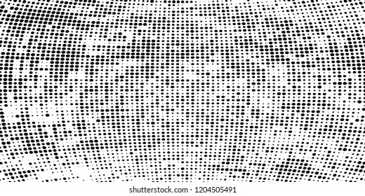 Subtle halftone vector texture overlay. Futuristic twisted grunge pattern, dot, circles. Monochrome abstract splattered background