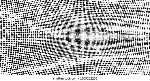Subtle halftone vector texture overlay. Futuristic twisted grunge pattern, dot, circles. Monochrome abstract splattered background