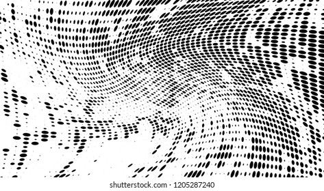 Subtle halftone vector texture overlay. Futuristic twisted grunge pattern, dot, circles. Monochrome abstract splattered background