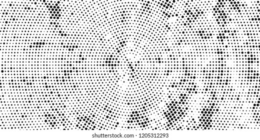 Subtle halftone vector texture overlay. Futuristic twisted grunge pattern, dot, circles. Monochrome abstract splattered background