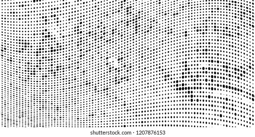 Subtle halftone vector texture overlay. Futuristic twisted grunge pattern, dot, circles. Monochrome abstract splattered background