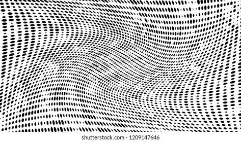 Subtle halftone vector texture overlay. Futuristic twisted grunge pattern, dot, circles. Monochrome abstract splattered background