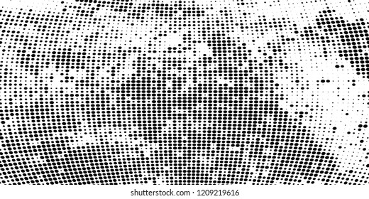 Subtle halftone vector texture overlay. Futuristic twisted grunge pattern, dot, circles. Monochrome abstract splattered background