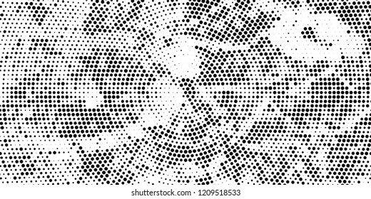 Subtle halftone vector texture overlay. Futuristic twisted grunge pattern, dot, circles. Monochrome abstract splattered background