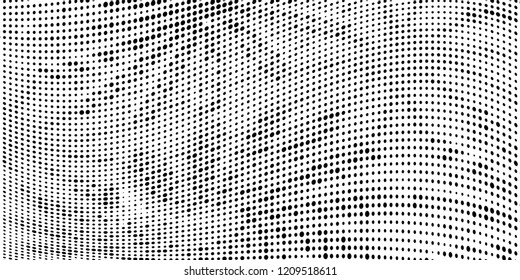 Subtle halftone vector texture overlay. Futuristic twisted grunge pattern, dot, circles. Monochrome abstract splattered background