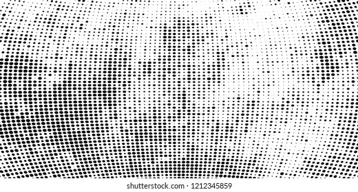 Subtle halftone vector texture overlay. Futuristic twisted grunge pattern, dot, circles. Monochrome abstract splattered background