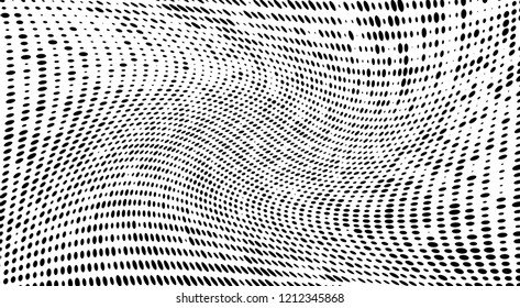 Subtle halftone vector texture overlay. Futuristic twisted grunge pattern, dot, circles. Monochrome abstract splattered background