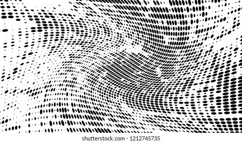Subtle halftone vector texture overlay. Futuristic twisted grunge pattern, dot, circles. Monochrome abstract splattered background