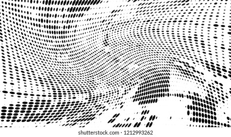 Subtle halftone vector texture overlay. Futuristic twisted grunge pattern, dot, circles. Monochrome abstract splattered background