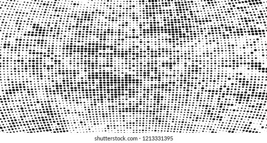 Subtle halftone vector texture overlay. Futuristic twisted grunge pattern, dot, circles. Monochrome abstract splattered background