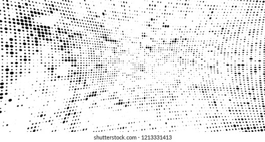 Subtle halftone vector texture overlay. Futuristic twisted grunge pattern, dot, circles. Monochrome abstract splattered background