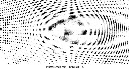 Subtle halftone vector texture overlay. Futuristic twisted grunge pattern, dot, circles. Monochrome abstract splattered background