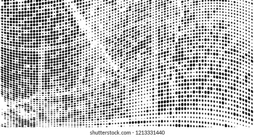 Subtle halftone vector texture overlay. Futuristic twisted grunge pattern, dot, circles. Monochrome abstract splattered background