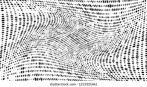 Subtle halftone vector texture overlay. Futuristic twisted grunge pattern, dot, circles. Monochrome abstract splattered background