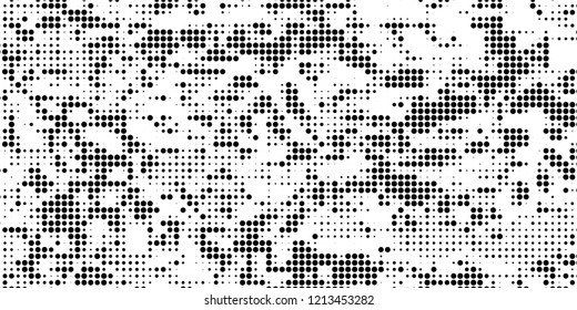Subtle halftone vector texture overlay. Futuristic twisted grunge pattern, dot, circles. Monochrome abstract splattered background