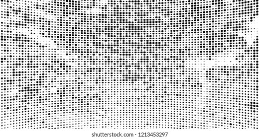 Subtle halftone vector texture overlay. Futuristic twisted grunge pattern, dot, circles. Monochrome abstract splattered background