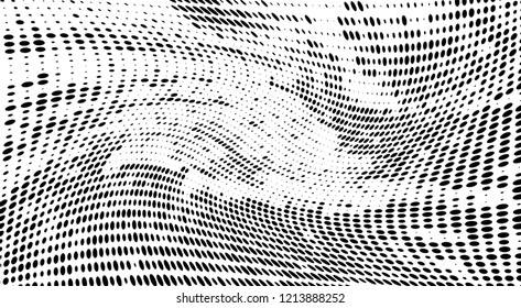 Subtle halftone vector texture overlay. Futuristic twisted grunge pattern, dot, circles. Monochrome abstract splattered background