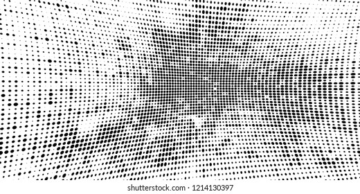 Subtle halftone vector texture overlay. Futuristic twisted grunge pattern, dot, circles. Monochrome abstract splattered background