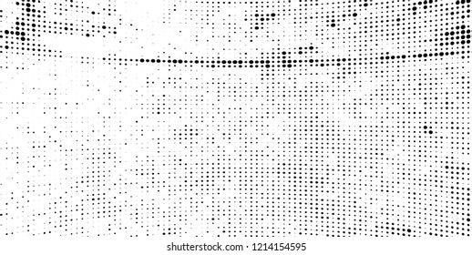 Subtle halftone vector texture overlay. Futuristic twisted grunge pattern, dot, circles. Monochrome abstract splattered background