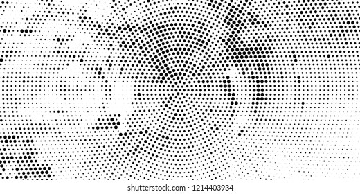 Subtle halftone vector texture overlay. Futuristic twisted grunge pattern, dot, circles. Monochrome abstract splattered background