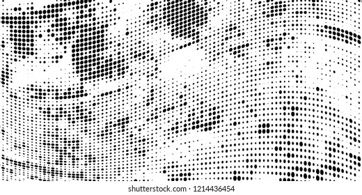 Subtle halftone vector texture overlay. Futuristic twisted grunge pattern, dot, circles. Monochrome abstract splattered background