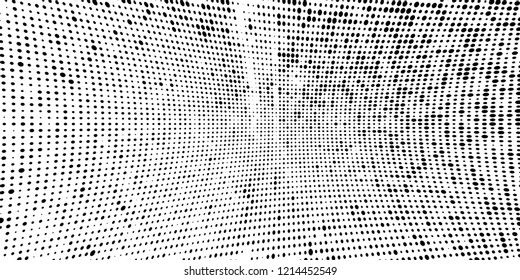 Subtle halftone vector texture overlay. Futuristic twisted grunge pattern, dot, circles. Monochrome abstract splattered background