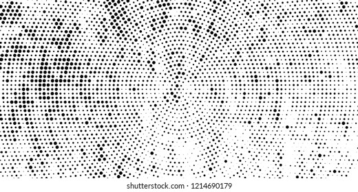 Subtle halftone vector texture overlay. Futuristic twisted grunge pattern, dot, circles. Monochrome abstract splattered background