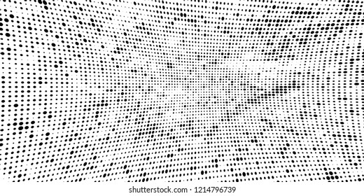 Subtle halftone vector texture overlay. Futuristic twisted grunge pattern, dot, circles. Monochrome abstract splattered background