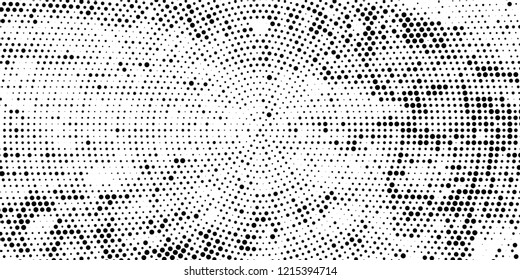 Subtle halftone vector texture overlay. Futuristic twisted grunge pattern, dot, circles. Monochrome abstract splattered background