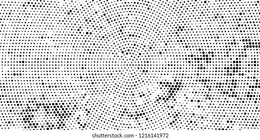 Subtle halftone vector texture overlay. Futuristic twisted grunge pattern, dot, circles. Monochrome abstract splattered background