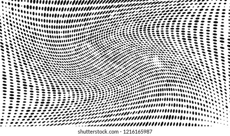 Subtle halftone vector texture overlay. Futuristic twisted grunge pattern, dot, circles. Monochrome abstract splattered background