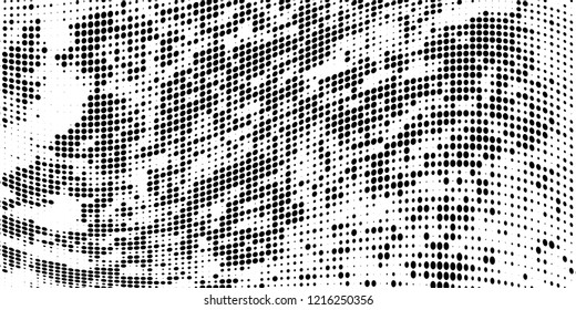 Subtle halftone vector texture overlay. Futuristic twisted grunge pattern, dot, circles. Monochrome abstract splattered background