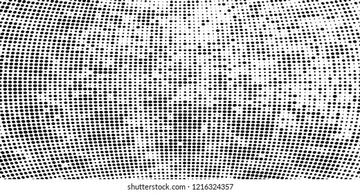 Subtle halftone vector texture overlay. Futuristic twisted grunge pattern, dot, circles. Monochrome abstract splattered background