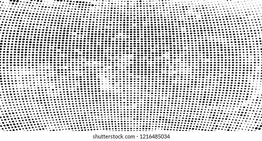 Subtle halftone vector texture overlay. Futuristic twisted grunge pattern, dot, circles. Monochrome abstract splattered background