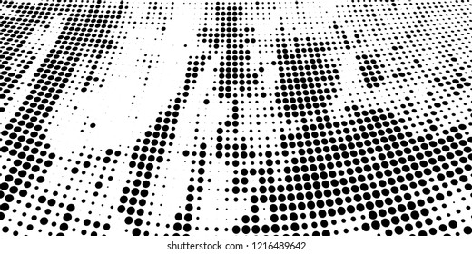 Subtle halftone vector texture overlay. Futuristic twisted grunge pattern, dot, circles. Monochrome abstract splattered background