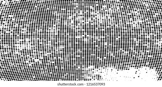 Subtle halftone vector texture overlay. Futuristic twisted grunge pattern, dot, circles. Monochrome abstract splattered background