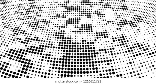 Subtle halftone vector texture overlay. Futuristic twisted grunge pattern, dot, circles. Monochrome abstract splattered background