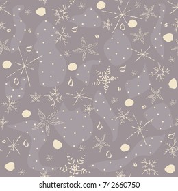 Subtle Hand Drawn Snowflake Seamless Pattern. Hand Drawn Design. Great for wall art design, gift paper, wrapping, fabric, textile, etc.