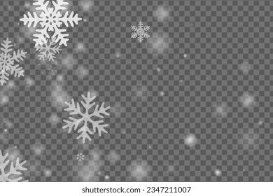 Subtle heavy snowflakes pattern. Snowstorm dust ice particles. Snowfall sky white transparent composition. Shimmering snowflakes december theme. Snow hurricane scenery.