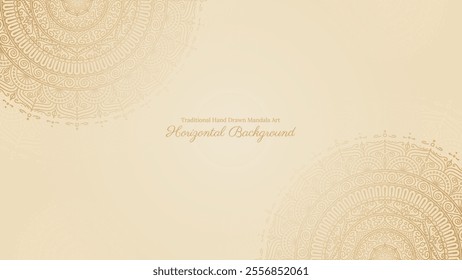 Subtle Intricate Hand Drawn Gold Mandala With Circle Motifs on Clean Beige Horizontal Background