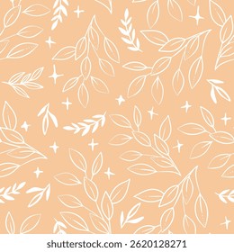 Subtle Leaves and Stars Vector Seamless Pattern