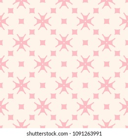 Subtle minimal floral pattern in pink and beige colors. Delicate abstract geometric texture with small flowers, crosses, squares. Simple repeat background. Design for girls, babies, decoration, prints